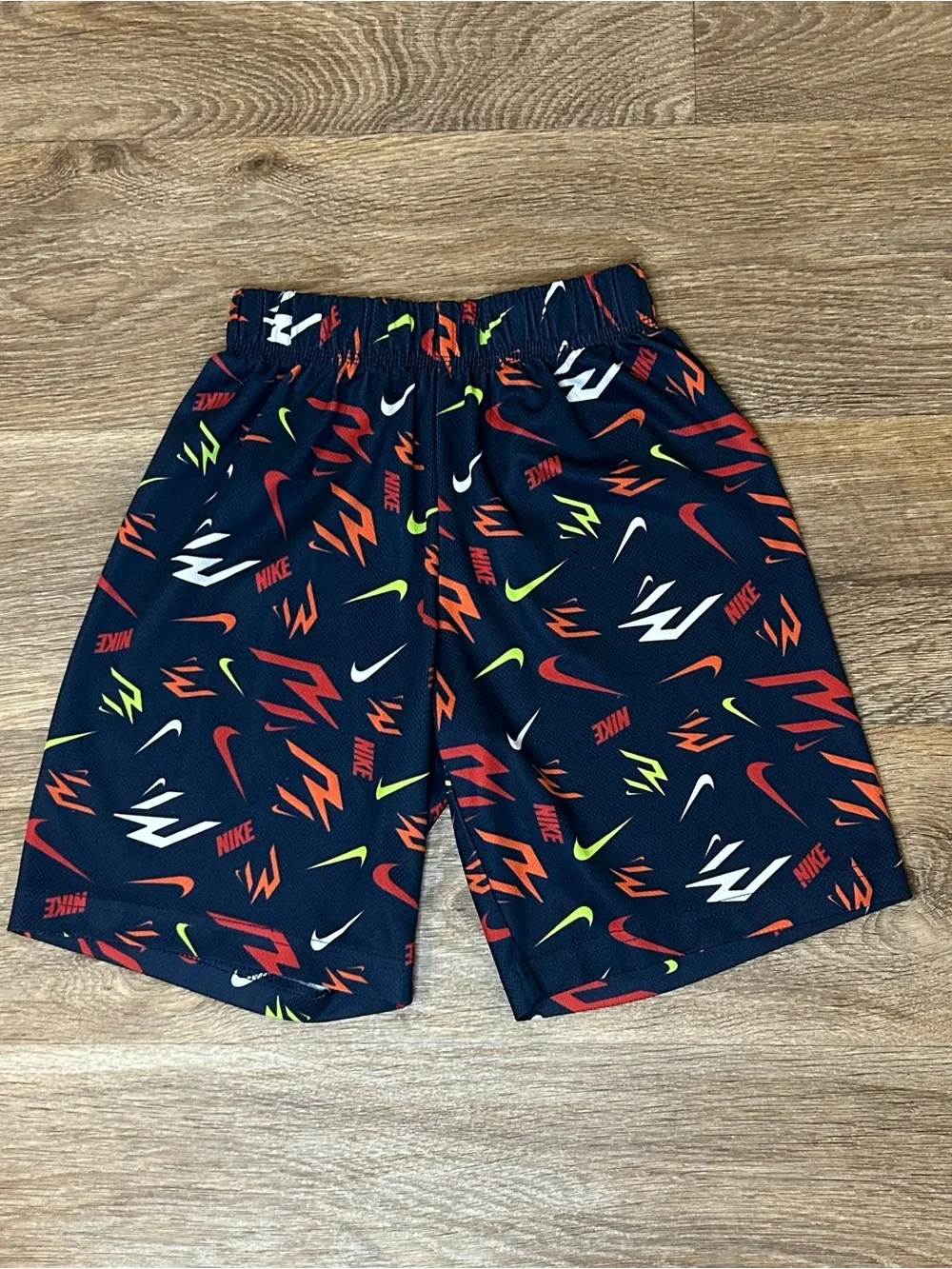 Nike Navy Boys' Graphic Athletic Shorts with Red, White & Neon Accents